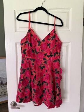 Just Me Hot Pink Floral Mini Dress